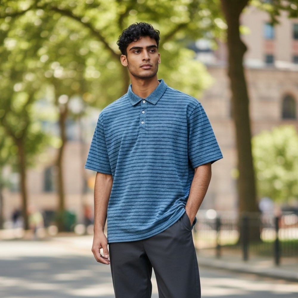 Robert Barakett Polo Shirt XL Blue Striped Soft Cotton Casual Mens